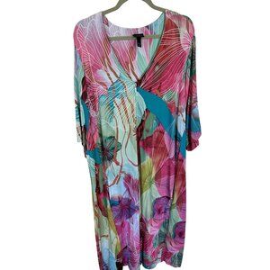 Womens MuMu Vibrant Floral Maxi Dress By Ulla Popken Size 28 Loungewear Zip Up